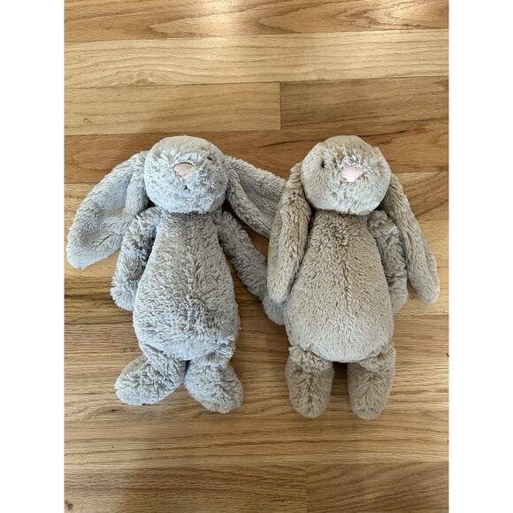 Jellycat Bashful Bunny Pair Lot Set 2 Gray Tan Beige Medium 12" Rabbit - Picture 1 of 5